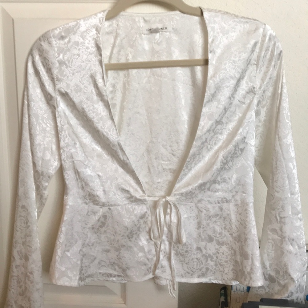 Satin Tie Front Long Sleeve Top